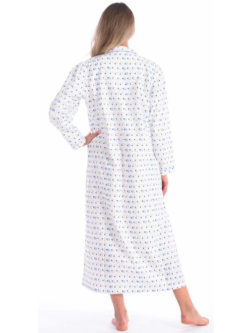 Patricia Lingerie Women's 100% Cotton Flannel Print Long Sleeve Nightgown