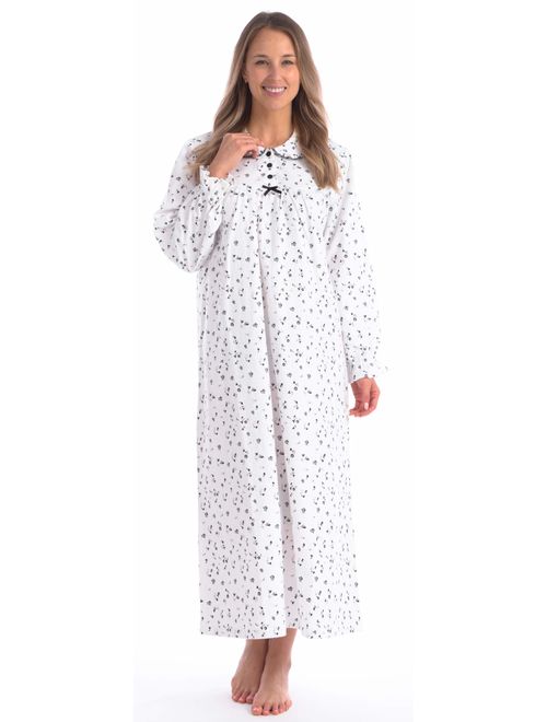 Patricia Lingerie Women's 100% Cotton Flannel Print Long Sleeve Nightgown