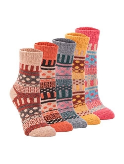 Yannik Women's 5 Pair Pack Vintage Style Cotton Knitting Wool Winter Crew Socks