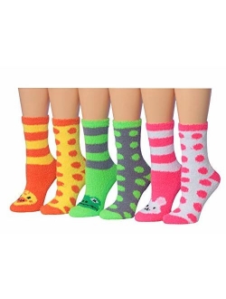 Tipi Toe Women's 6-Pairs Patterned & Solid Anti-Skid Soft Fuzzy Crew Socks