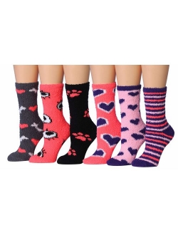 Tipi Toe Women's 6-Pairs Patterned & Solid Anti-Skid Soft Fuzzy Crew Socks