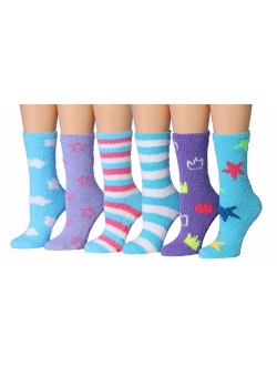 Tipi Toe Women's 6-Pairs Patterned & Solid Anti-Skid Soft Fuzzy Crew Socks