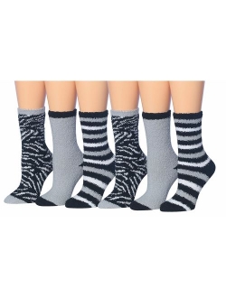 Tipi Toe Women's 6-Pairs Patterned & Solid Anti-Skid Soft Fuzzy Crew Socks