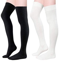 Zando Women Over Knee Thigh High Socks Plus Size Tube Leg Warmers Stocking Cotton Cosplay Long Solid Leggings Sock