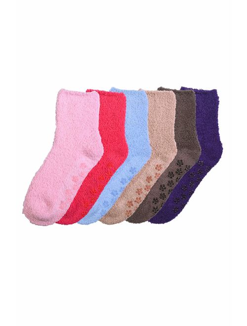 Mamia 6 Pairs Women's Cozy Slipper Socks Fuzzy Sock Multi Color