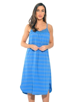 Just Love 100% Cotton Spaghetti Strap Stripe Womens Nightgown with Lace Trim