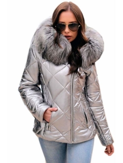 Roiii Women Casual Vintage Faux Fur Hooded Grey Warm Thick Ladies Jacket Coat Size S-3XL