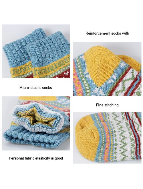 Ambielly Winter Women Socks 5 Pairs Vintage Style Knit Wool Casual Socks Thick Warm Colorful Socks