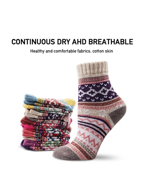 Ambielly Winter Women Socks 5 Pairs Vintage Style Knit Wool Casual Socks Thick Warm Colorful Socks