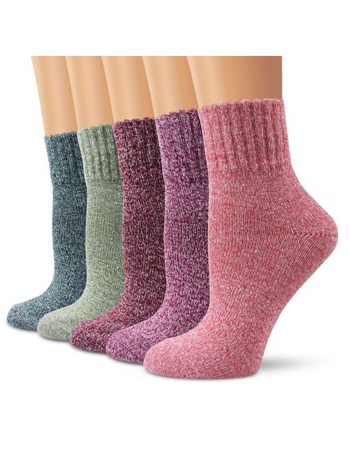 Ambielly Winter Women Socks 5 Pairs Vintage Style Knit Wool Casual Socks Thick Warm Colorful Socks