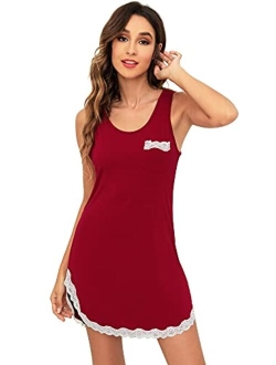 Womens Bamboo Nightgowns Sleeveless Scoop Neck Plus Size Sleepshirts S-4X