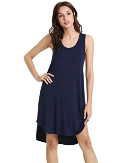 Womens Bamboo Nightgowns Sleeveless Scoop Neck Plus Size Sleepshirts S-4X