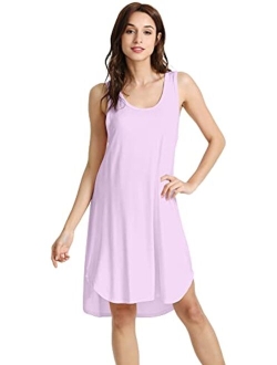 Womens Bamboo Nightgowns Sleeveless Scoop Neck Plus Size Sleepshirts S-4X