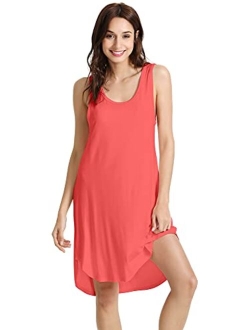 Womens Bamboo Nightgowns Sleeveless Scoop Neck Plus Size Sleepshirts S-4X