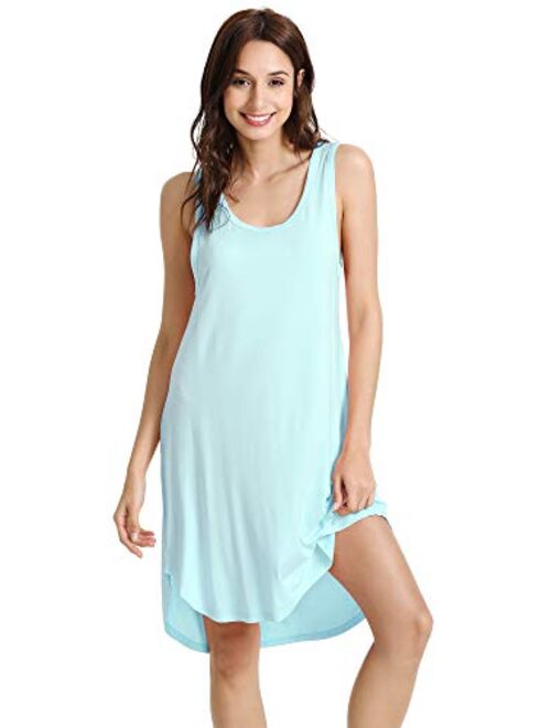 WiWi Womens Bamboo Nightgowns Sleeveless Scoop Neck Plus Size Sleepshirts S-4X