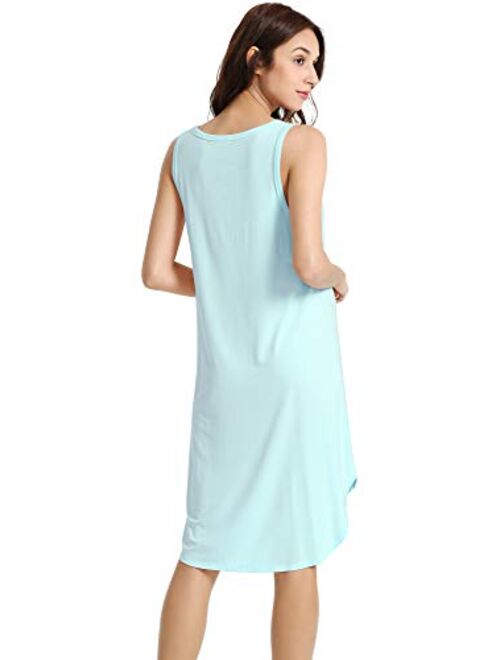 WiWi Womens Bamboo Nightgowns Sleeveless Scoop Neck Plus Size Sleepshirts S-4X