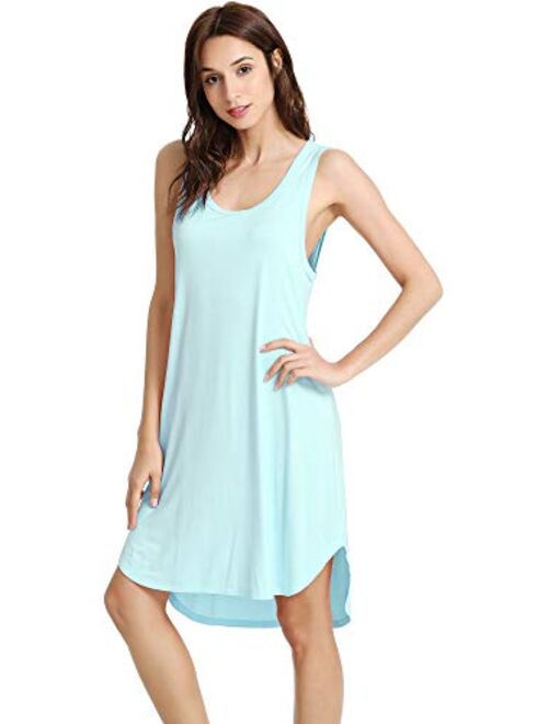 WiWi Womens Bamboo Nightgowns Sleeveless Scoop Neck Plus Size Sleepshirts S-4X