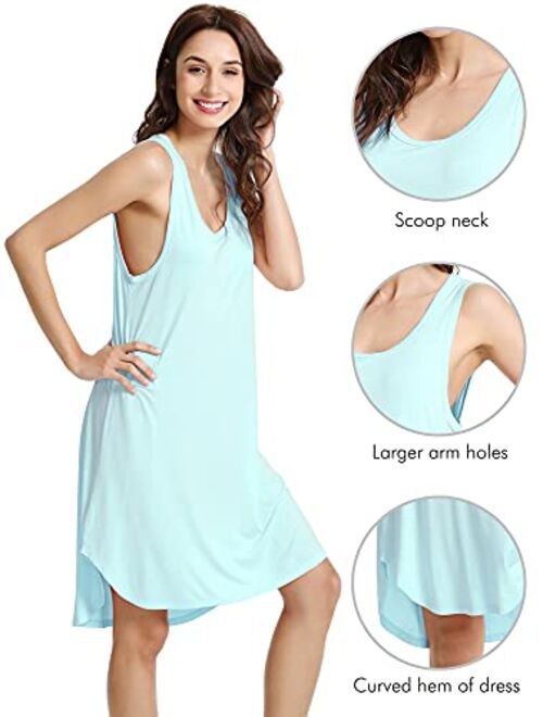 WiWi Womens Bamboo Nightgowns Sleeveless Scoop Neck Plus Size Sleepshirts S-4X