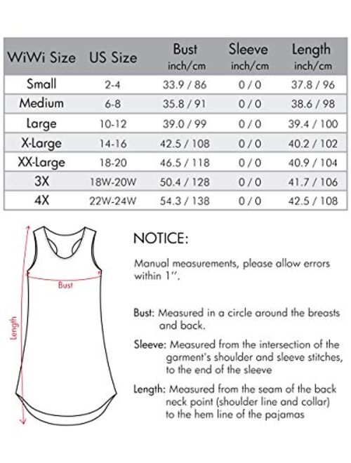 WiWi Womens Bamboo Nightgowns Sleeveless Scoop Neck Plus Size Sleepshirts S-4X