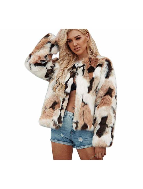 Womens Winter Warm Colorful Faux Fur Coat Chic Jacket Cardigan Outerwear Tops for Party Club Cocktail