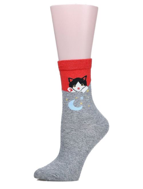 SoxEra Cute Cat Design Women's Casual Comfortable Cotton Crew Socks - 5 Pack...