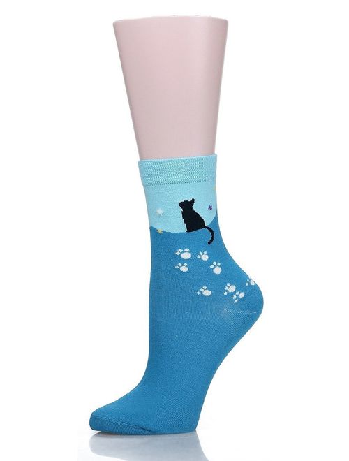 SoxEra Cute Cat Design Women's Casual Comfortable Cotton Crew Socks - 5 Pack...