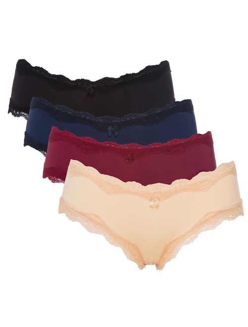 Buy beautyin Women's 4 Pack Bikini Panties Lace-Trim Hipster Briefs  Underwear online