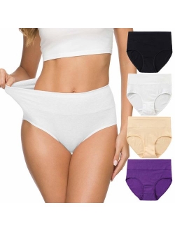 Wealurre Women's Comfort Cotton High Waist Underwear Breathable Soft Tummy Control Bikini Panties Plus Size