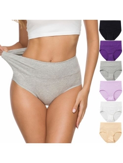 Wealurre Women's Comfort Cotton High Waist Underwear Breathable Soft Tummy Control Bikini Panties Plus Size