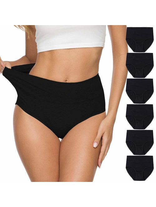 Wealurre Women's Comfort Cotton High Waist Underwear Breathable Soft Tummy Control Bikini Panties Plus Size