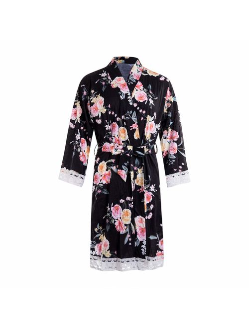 Women Floral Print Maternity Labor Delivery Robe Breastfeeding Nursing Nightgowns Gown Maternity Robe in Hospital