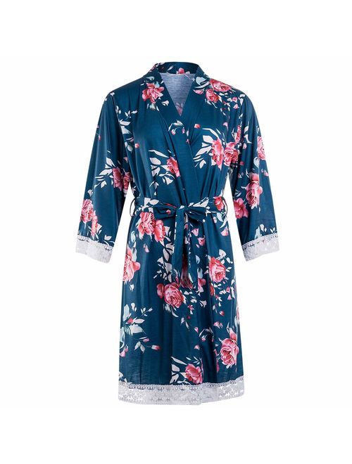 Women Floral Print Maternity Labor Delivery Robe Breastfeeding Nursing Nightgowns Gown Maternity Robe in Hospital