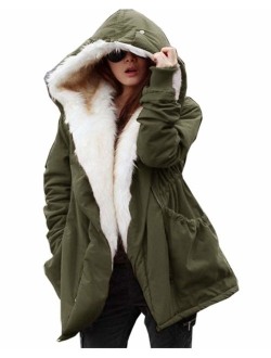 Roiii Women's Winter Thicken Faux Fur Hooded Plus Size Parka Jacket Coat Size S-3XL