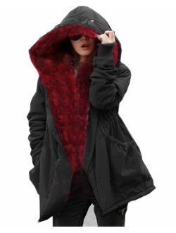 Roiii Women's Winter Thicken Faux Fur Hooded Plus Size Parka Jacket Coat Size S-3XL