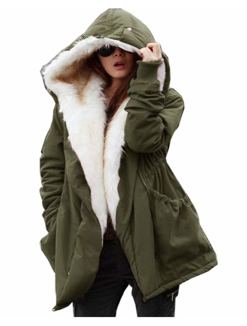 Roiii Women's Winter Thicken Faux Fur Hooded Plus Size Parka Jacket Coat Size S-3XL