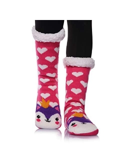 Velice Women's Soft Cute Cable Knit Animal Warm Fuzzy Fleece Lining Winter Cozy Home Slipper Socks