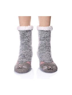 Velice Women's Soft Cute Cable Knit Animal Warm Fuzzy Fleece Lining Winter Cozy Home Slipper Socks