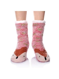 Velice Women's Soft Cute Cable Knit Animal Warm Fuzzy Fleece Lining Winter Cozy Home Slipper Socks