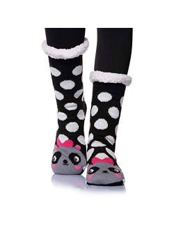 Velice Women's Soft Cute Cable Knit Animal Warm Fuzzy Fleece Lining Winter Cozy Home Slipper Socks