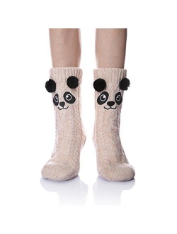 Velice Women's Soft Cute Cable Knit Animal Warm Fuzzy Fleece Lining Winter Cozy Home Slipper Socks