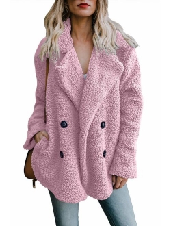 Malaven Women's Winter Fluffy Fuzzy Open Front Cardigan Jacket Coat Outwear with Pockets