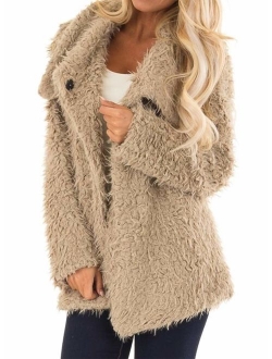 Malaven Women's Winter Fluffy Fuzzy Open Front Cardigan Jacket Coat Outwear with Pockets