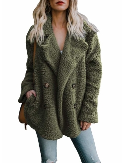 Malaven Women's Winter Fluffy Fuzzy Open Front Cardigan Jacket Coat Outwear with Pockets