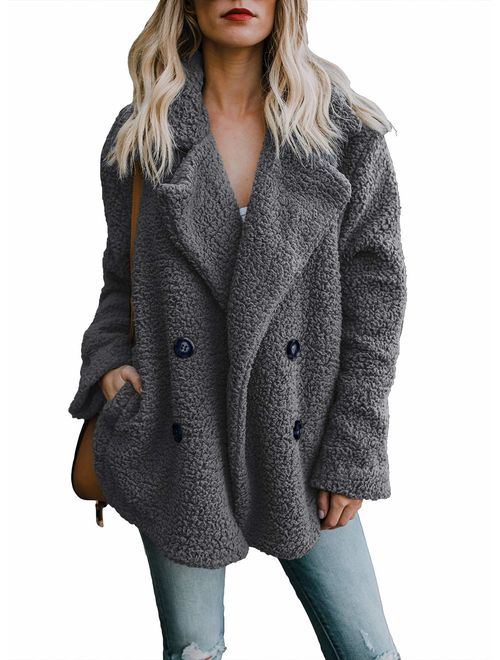 Malaven Women's Winter Fluffy Fuzzy Open Front Cardigan Jacket Coat Outwear with Pockets