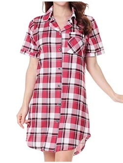 N NORA TWIPS Women Long Sleeve Pajama Top Buttom Down Sleep Shirt Dress (XS-XL)