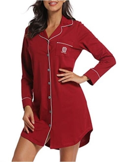 N NORA TWIPS Women Long Sleeve Pajama Top Buttom Down Sleep Shirt Dress (XS-XL)