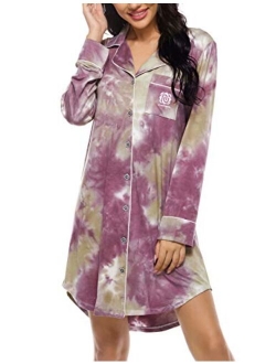 N NORA TWIPS Women Long Sleeve Pajama Top Buttom Down Sleep Shirt Dress (XS-XL)