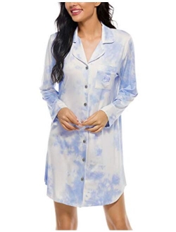 N NORA TWIPS Women Long Sleeve Pajama Top Buttom Down Sleep Shirt Dress (XS-XL)