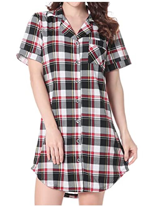 N NORA TWIPS Women Long Sleeve Pajama Top Buttom Down Sleep Shirt Dress (XS-XL)