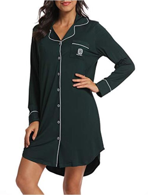 N NORA TWIPS Women Long Sleeve Pajama Top Buttom Down Sleep Shirt Dress (XS-XL)